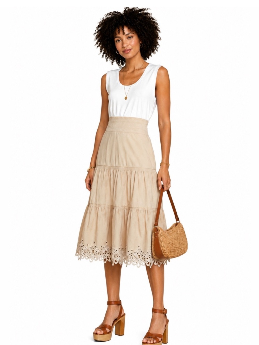 VERONICA BEARD Amaia Tiered Eyelet Dress Colorblock Cottagecore Boho Coastal M